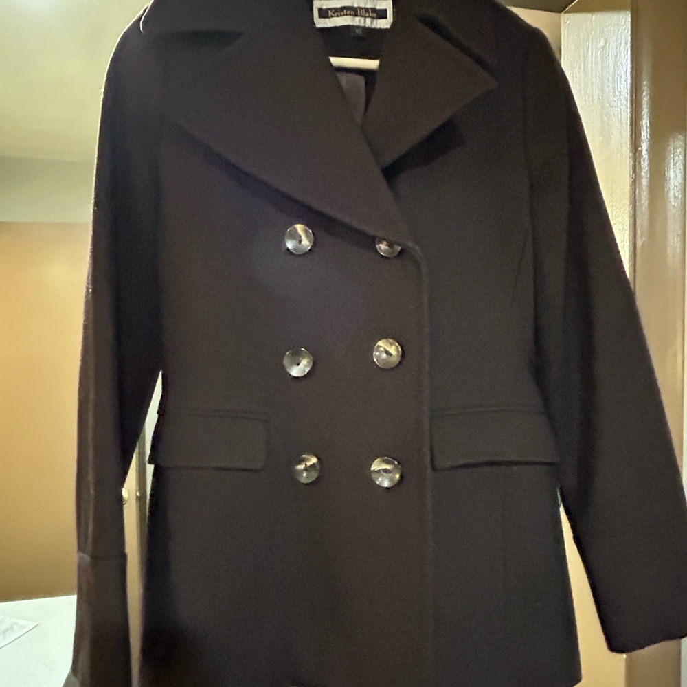 Kristen Blake Brown Pea Coat with Double-Breasted Design